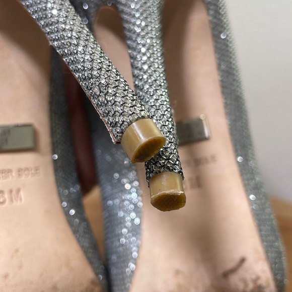 Badgley Mischka Ponderosa Silver Sparkle Stiletto Heel Sequin Pumps Shoes Size 8 - Picture 12 of 14
